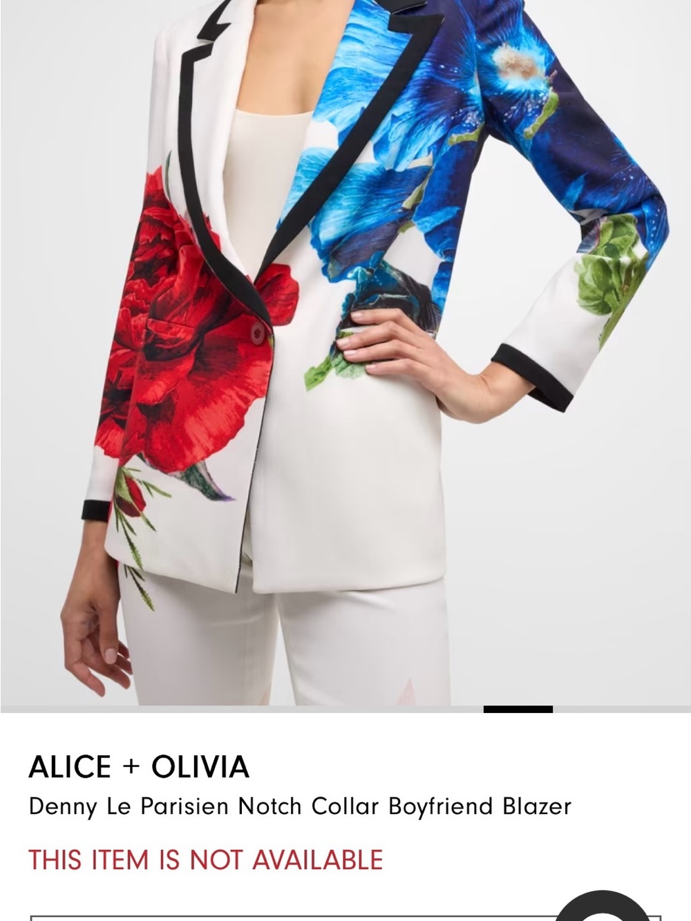 Alice + Olivia White Blazer with Red & Blue Floral Print